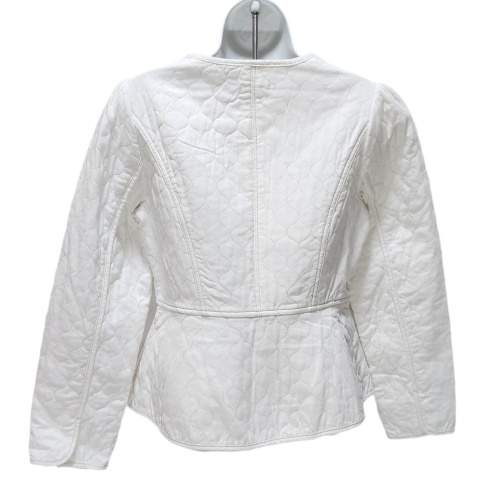 Democracy Quilted Denim Jacket Puff Long Sleeve Peplum Hem In Optic White Size S - Picture 2 of 12